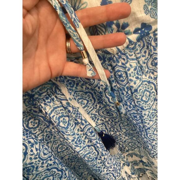 REVOLVE X HOUSE OF HARLOW Boho Mini Shirt Dress Size S Tiered Blue Beachy Tassel - Picture 7 of 15